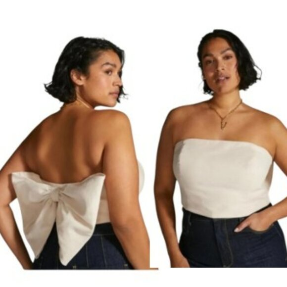 Anthropologie Hutch Women's Bow Tie Strapless Top Linen Sand Plus Size 26W NWT - Picture 1 of 16